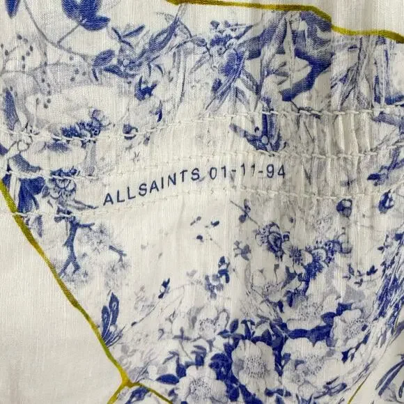 All Saints Women’s Lara Off The Shoulder Smocked Top Size 8 White Linen Silk - Picture 5 of 13